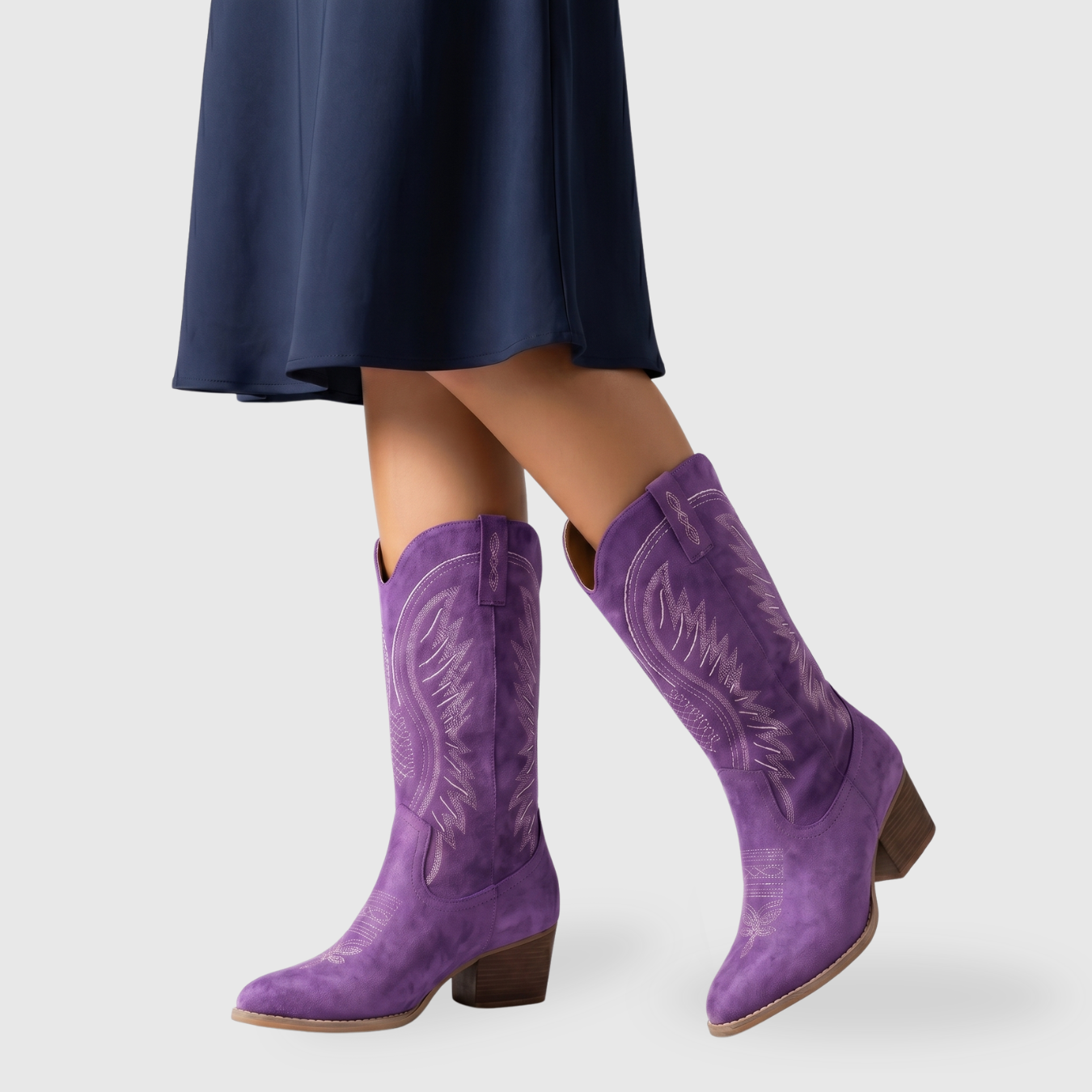 Bottes cowboy femme mi-mollet talon épais bout pointu style western