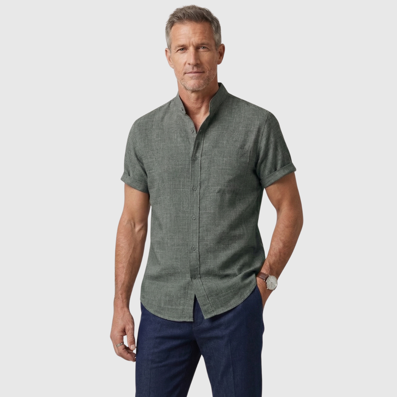 Chemise homme manches courtes coton col classique coupe décontractée