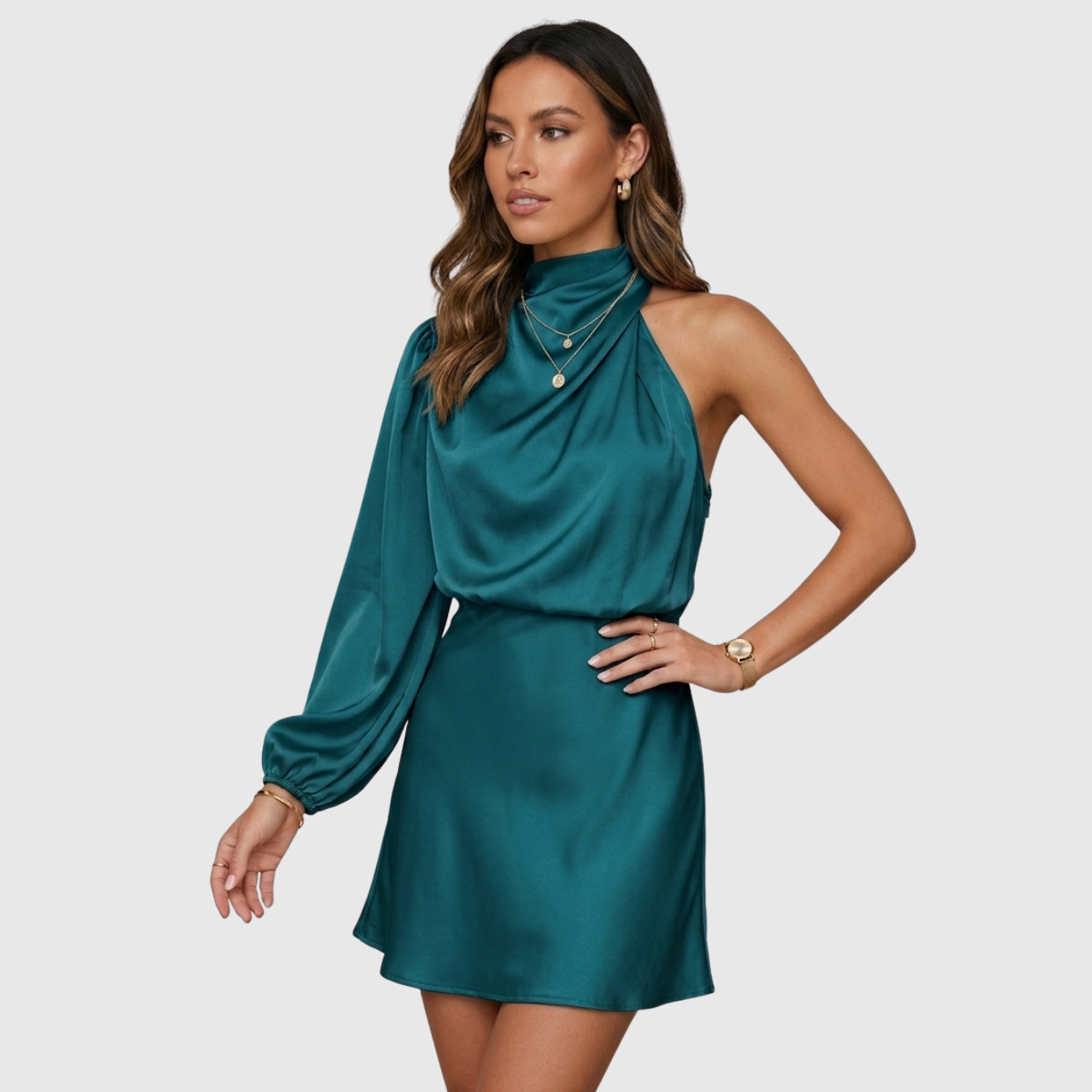 Robe asymétrique femme une épaule manches longues