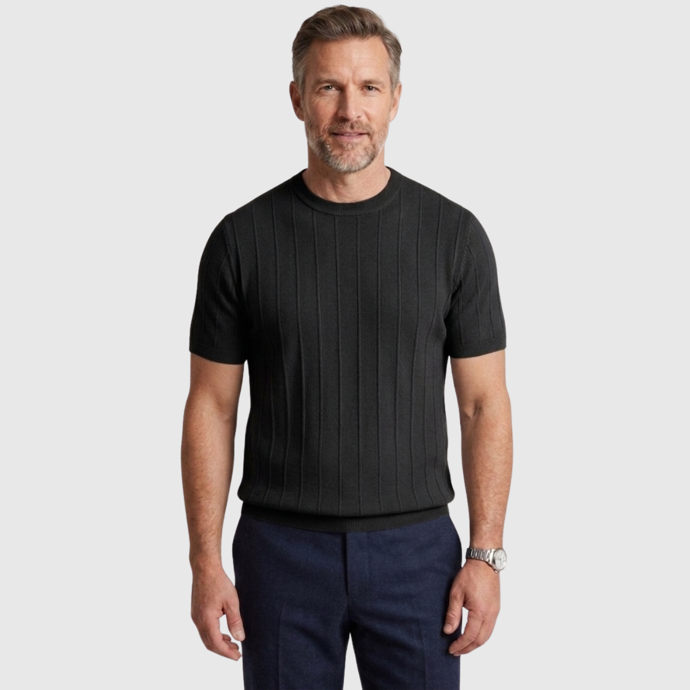 T-shirt homme maille côtelée col rond manches courtes coupe ajustée