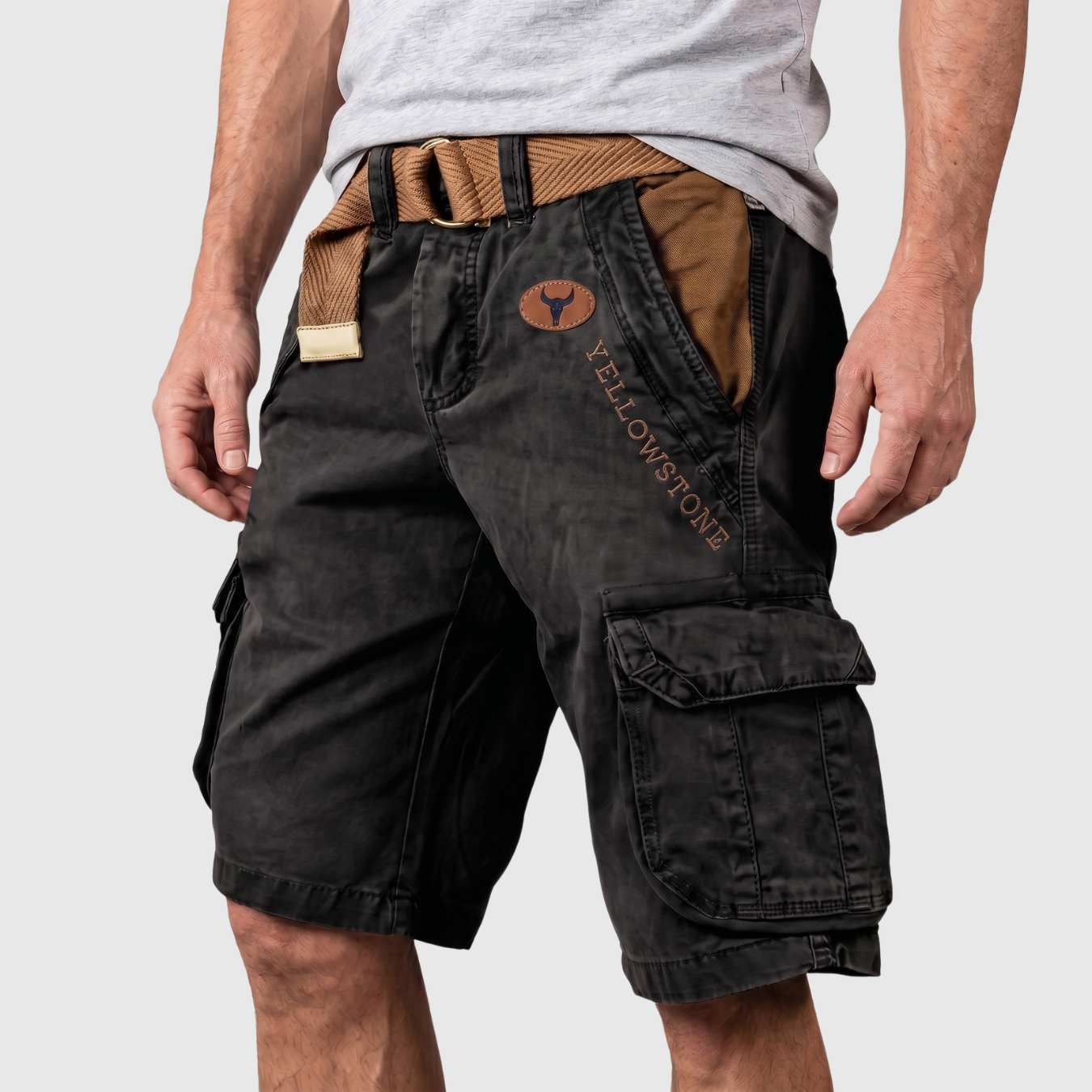 Short cargo homme multipoches coupe décontractée fermeture zippée