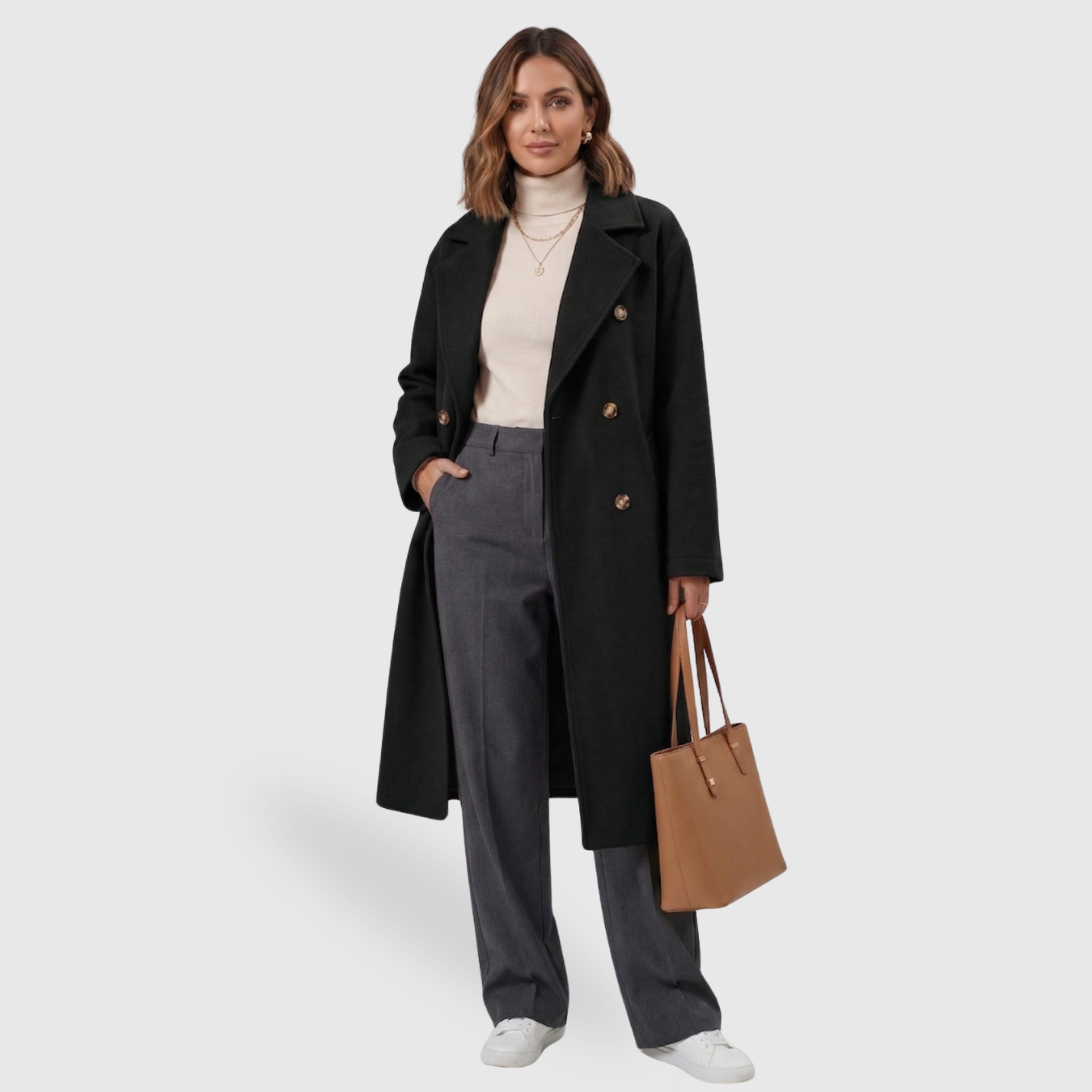 Trench femme laine coupe A ceinturé double boutonnage long manteau