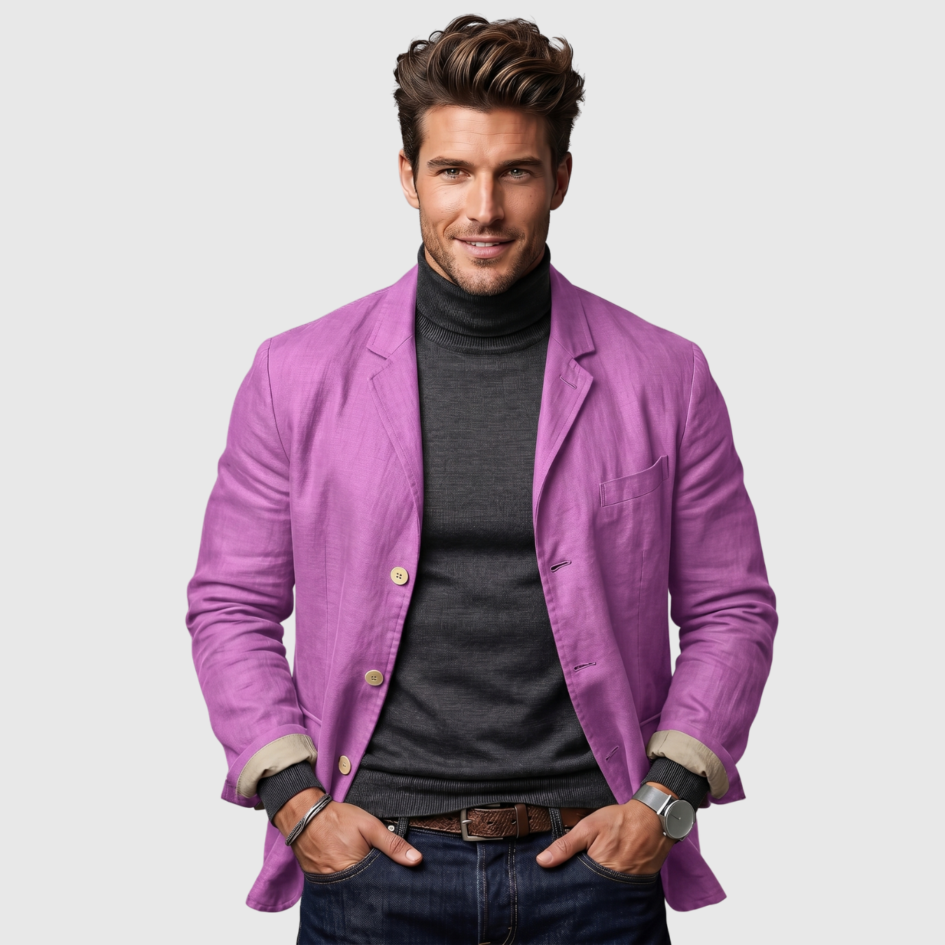 Veste homme en lin coupe décontractée fermeture boutonnée