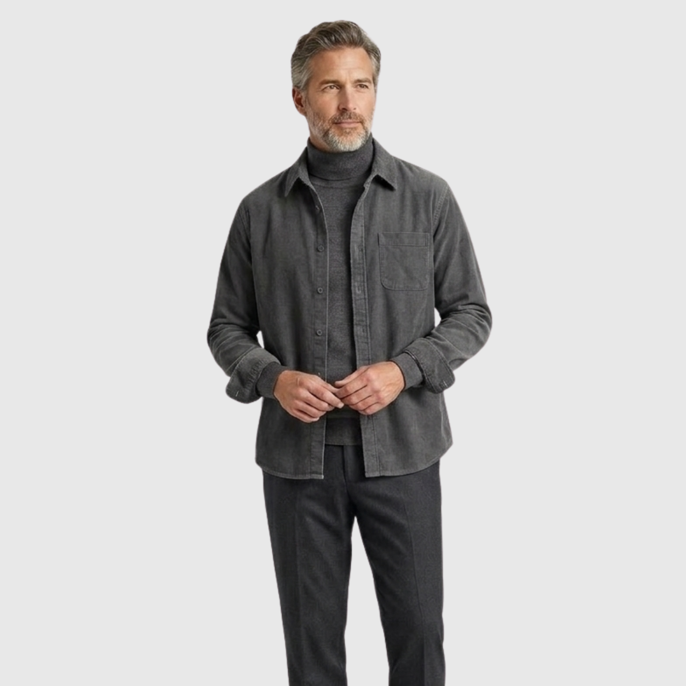 Chemise homme velours côtelé manches longues coupe droite boutonnée