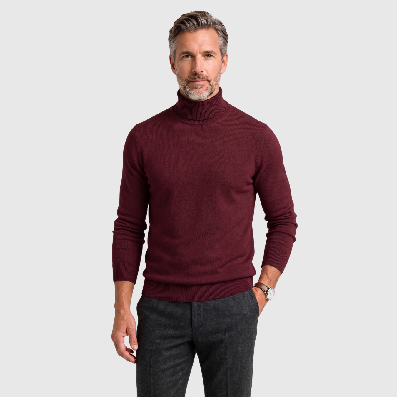 Pull col roulé homme laine vierge manches longues coupe ajustée