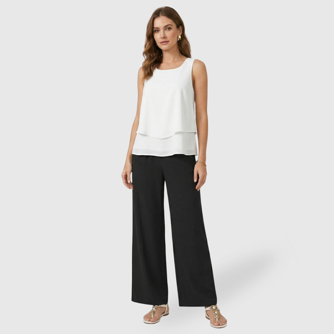 Ensemble femme deux pièces pantalon et top coupe fluide taille haute