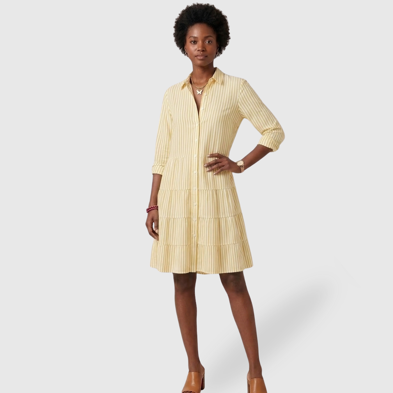 Robe chemise femme boutonnée mini rayée manches longues