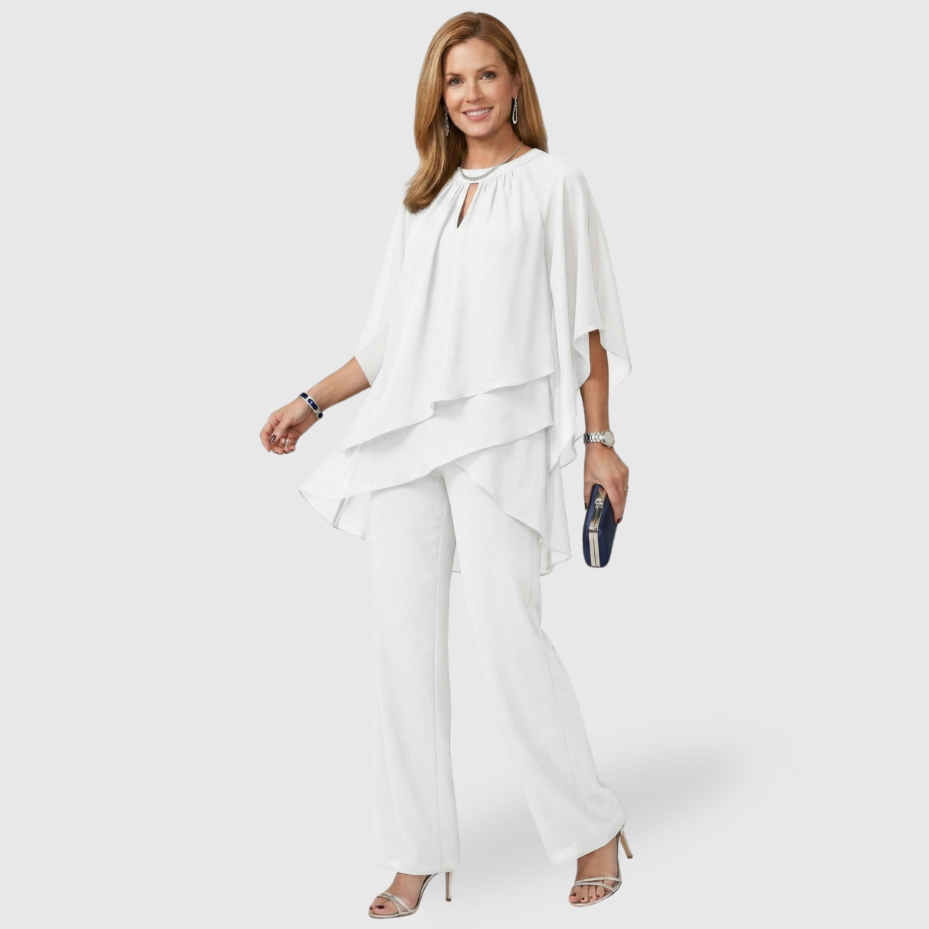 Ensemble pantalon femme habillé mousseline coupe fluide élégant
