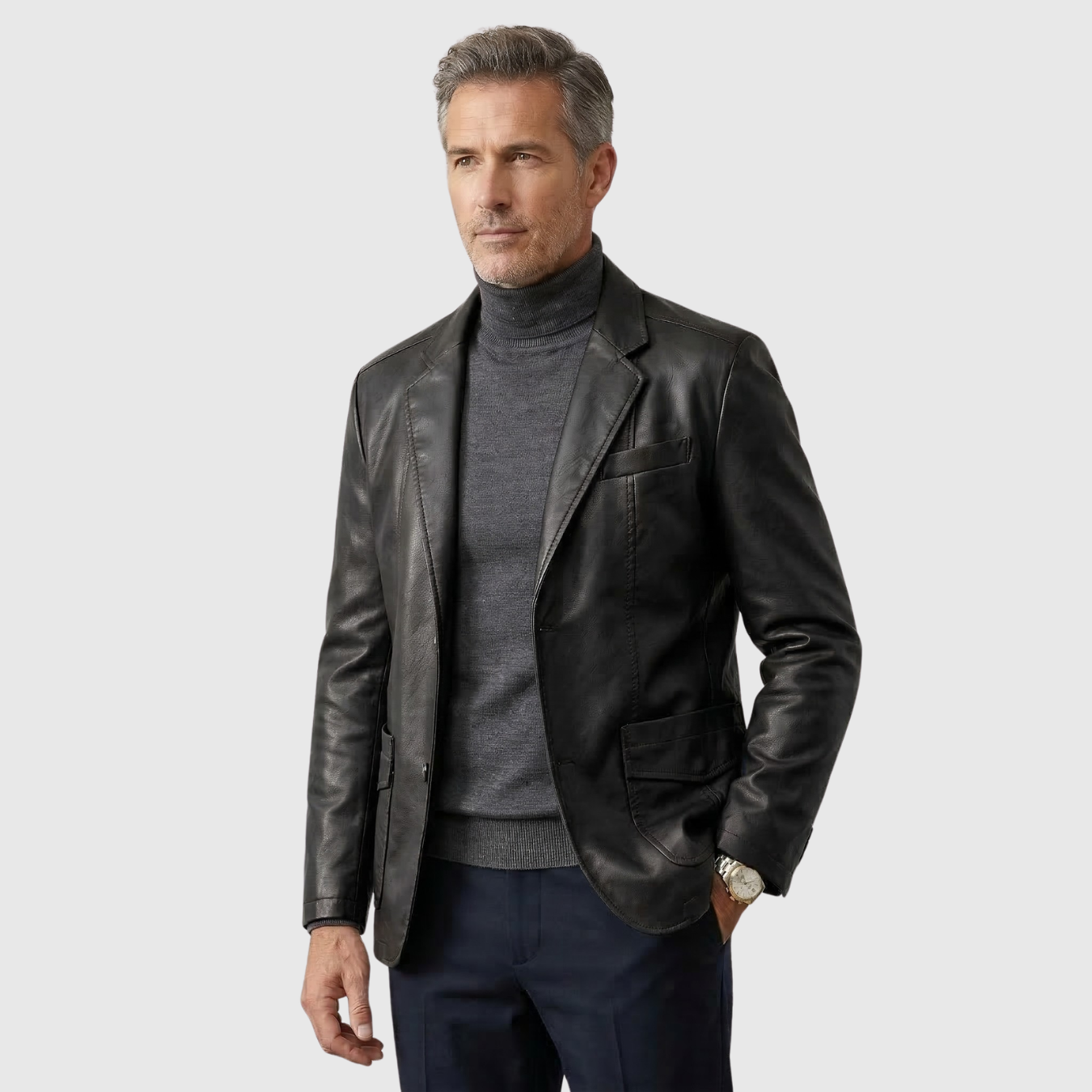 Blouson cuir homme zippé coupe ajustée col classique