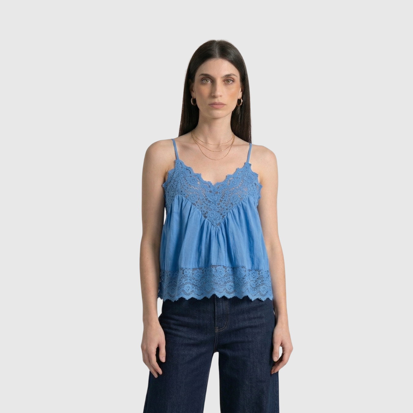 Caraco femme dentelle bretelles fines col en V coupe fluide été