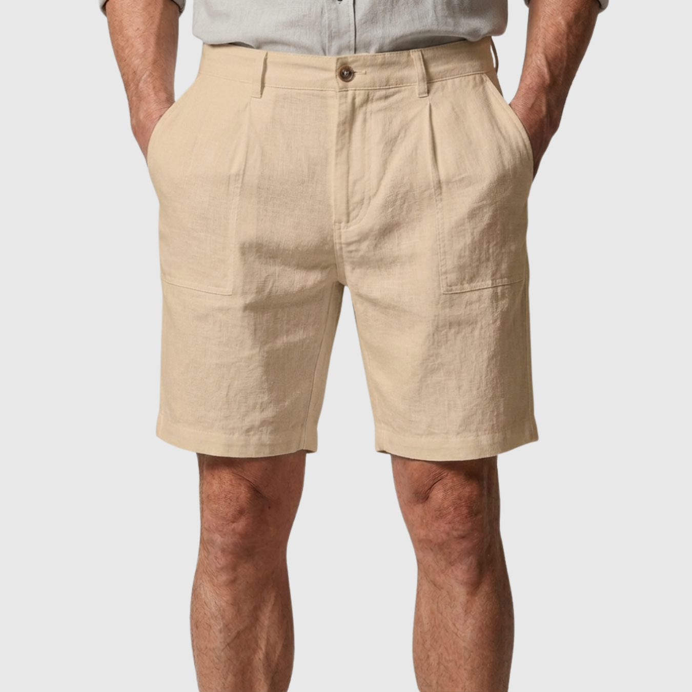 Short en lin homme taille boutonnée coupe décontractée été poches