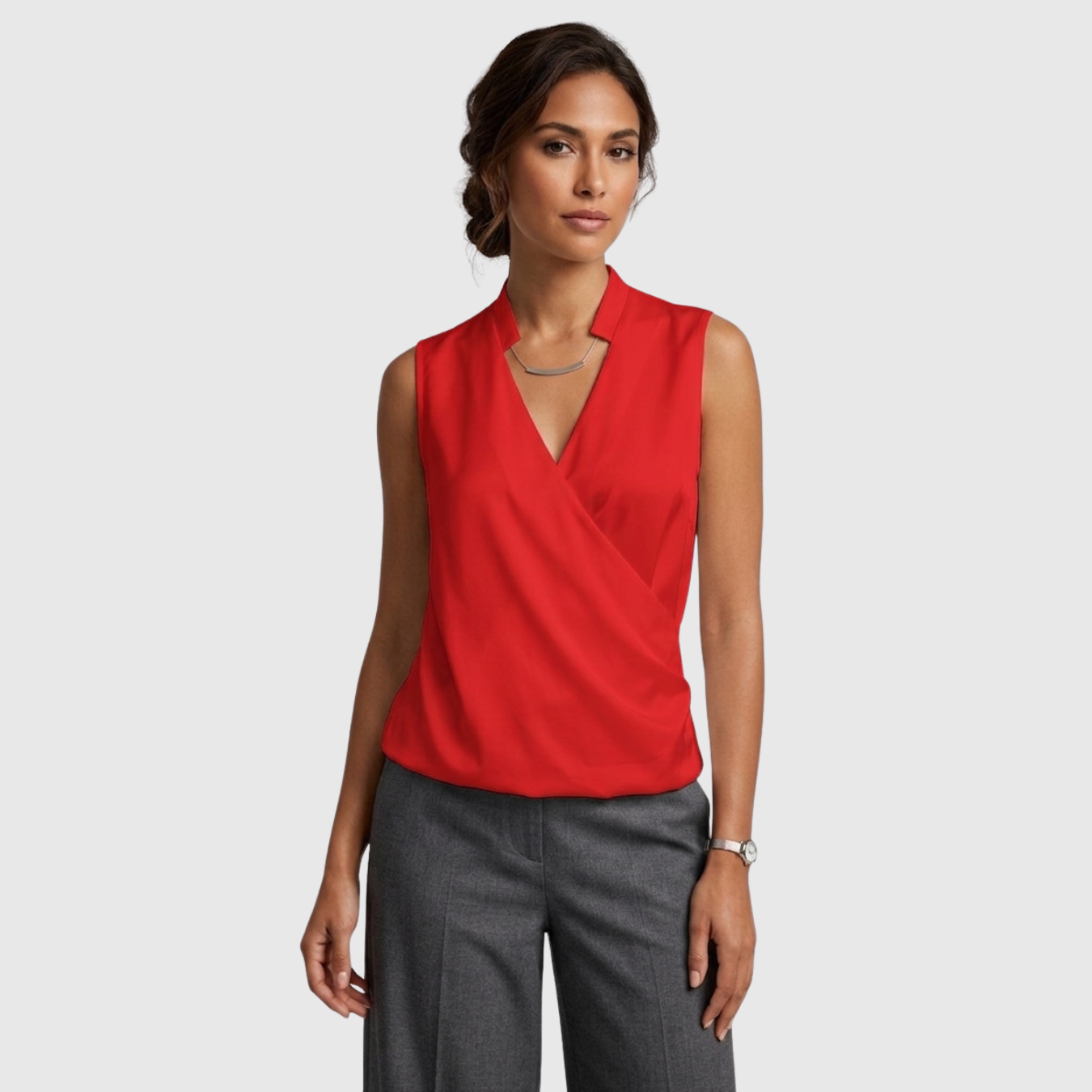 Blouse femme cache-cœur sans manches col V coupe fluide