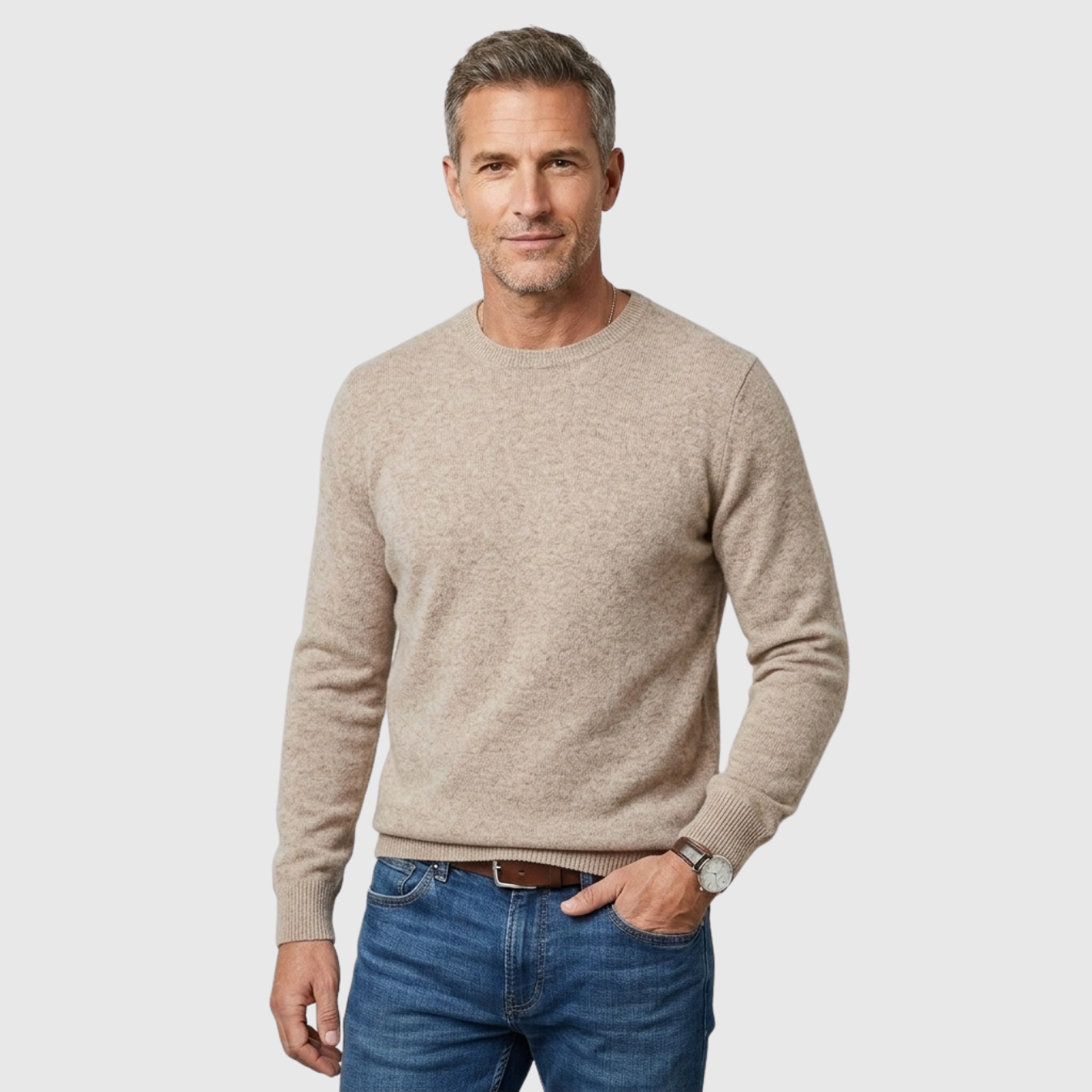 Pull homme laine col rond manches longues coupe décontractée