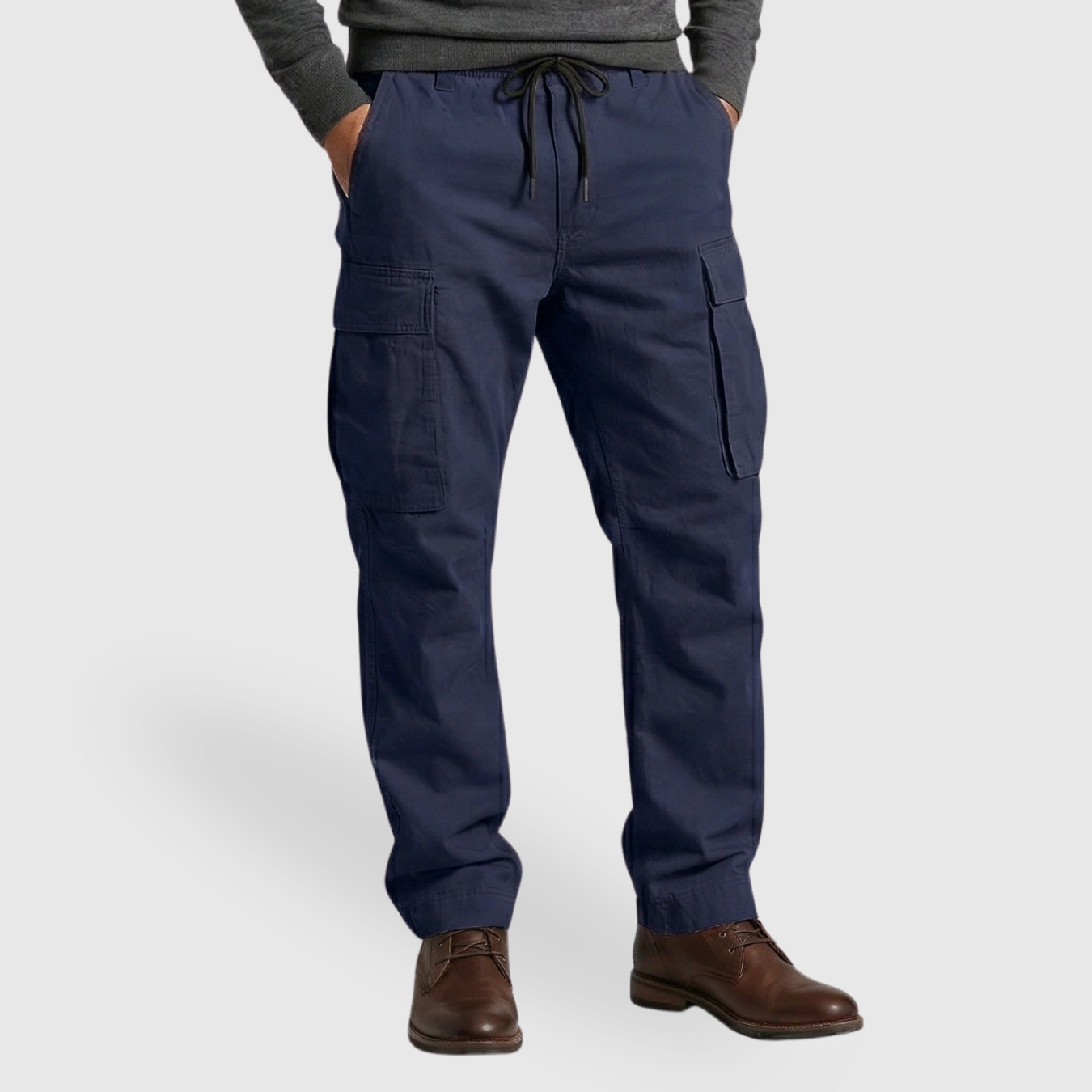Pantalon cargo homme coton coupe ample taille élastique cordon de serrage