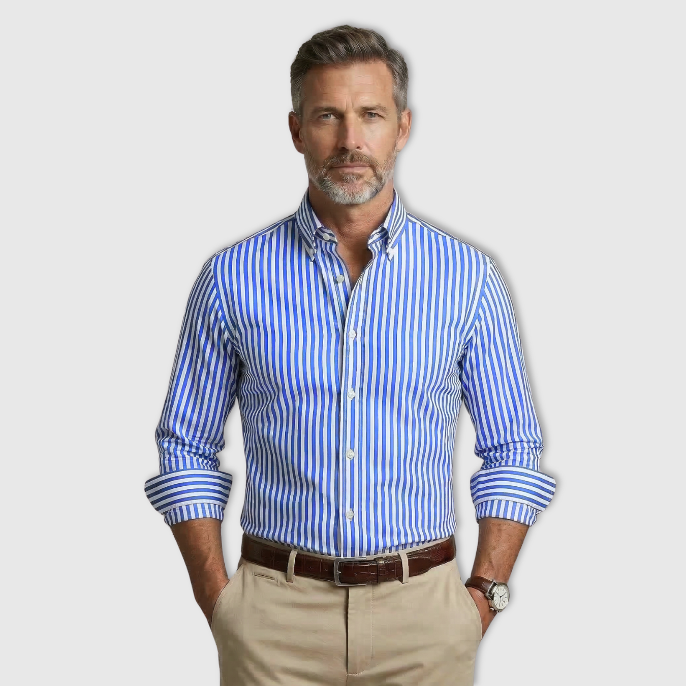 Chemise Homme à Rayures Manches Longues col Boutonné Coupe Classique Coton