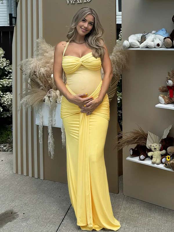 Robe Maxi Maternité Maille Froncée Dos Nu Col Licou