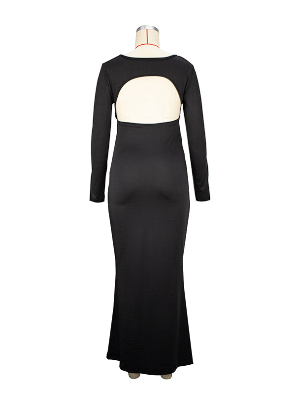 Robe Maxi Maternité Sirène Découpée Manches Longues Moulante