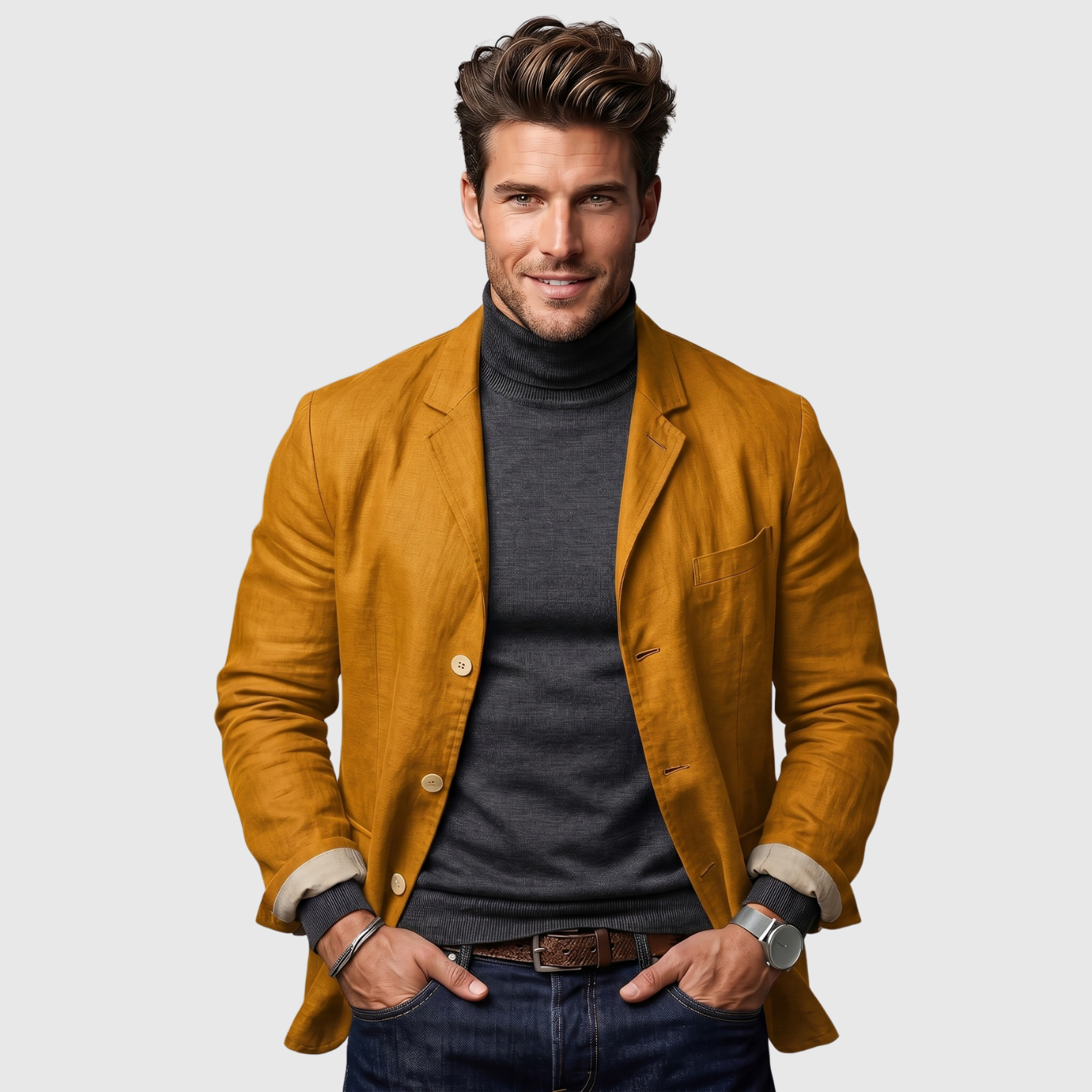Veste homme en lin coupe décontractée fermeture boutonnée
