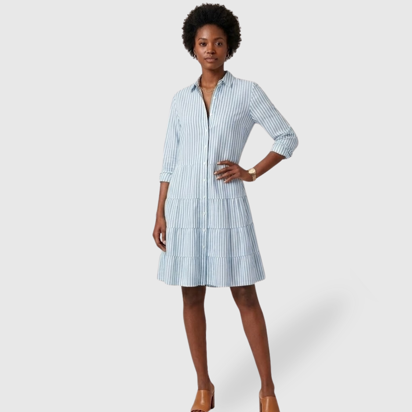Robe chemise femme boutonnée mini rayée manches longues
