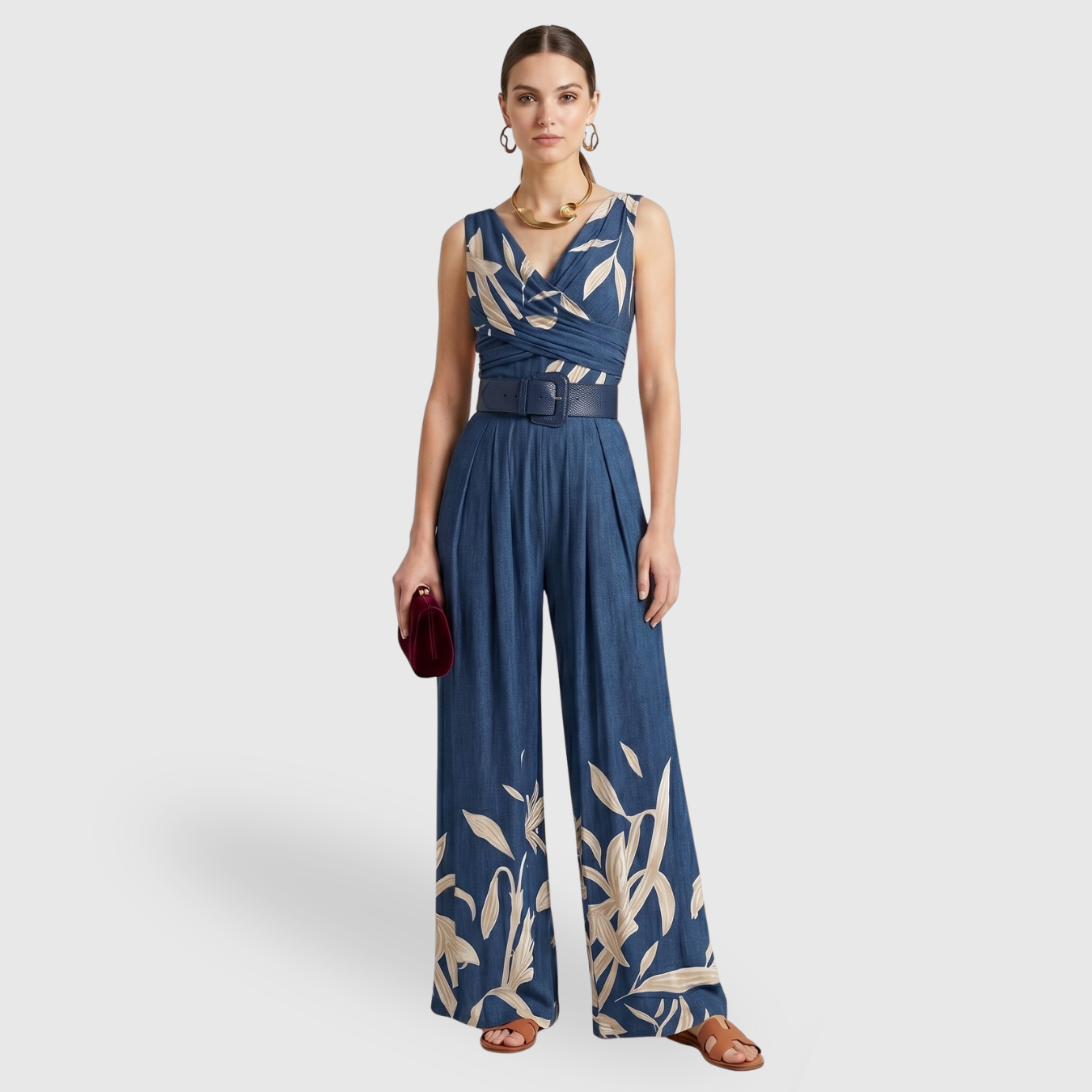 Combinaison femme épaules dénudées coupe large imprimé floral