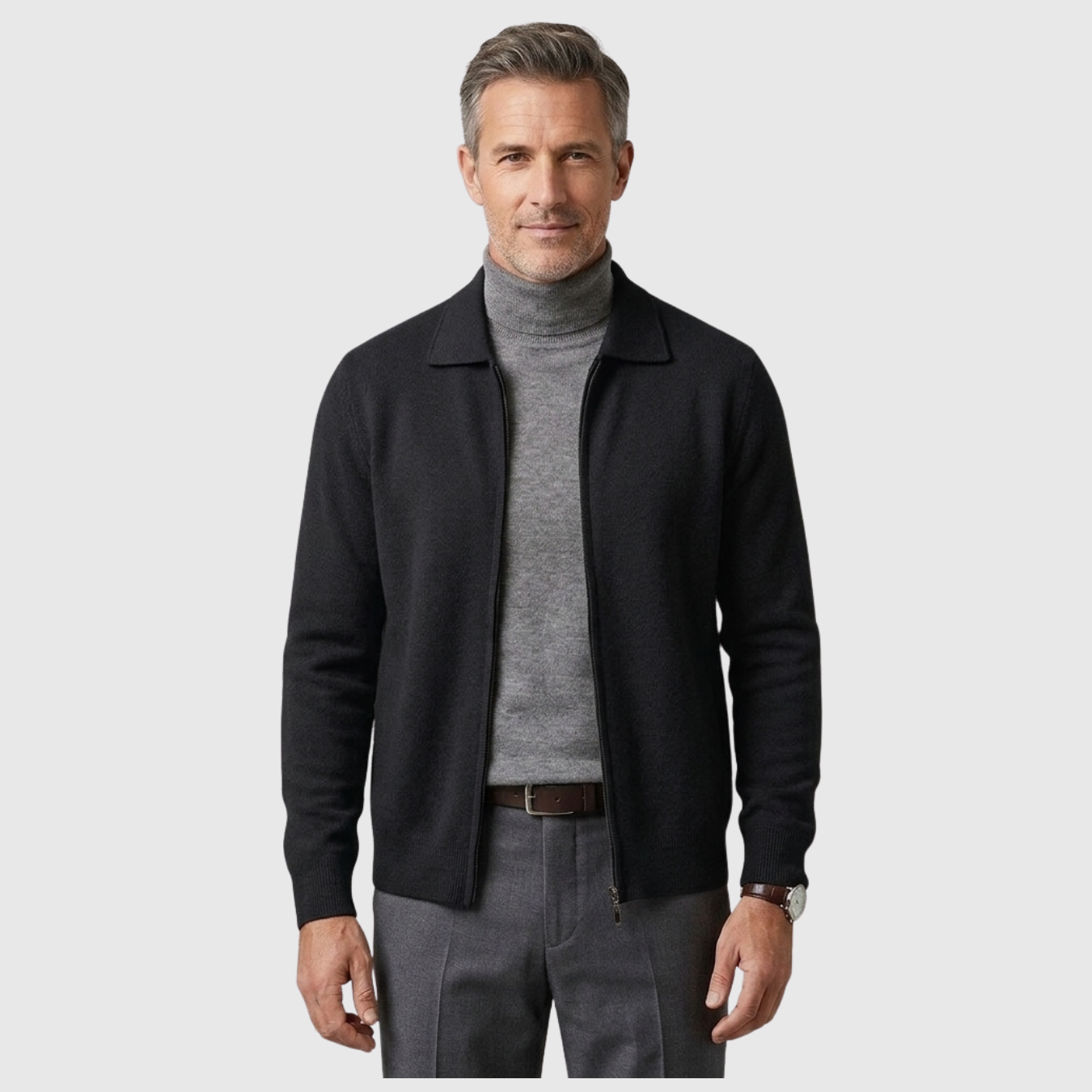 Gilet homme cachemire col chemise maille tricotée fermeture zippée