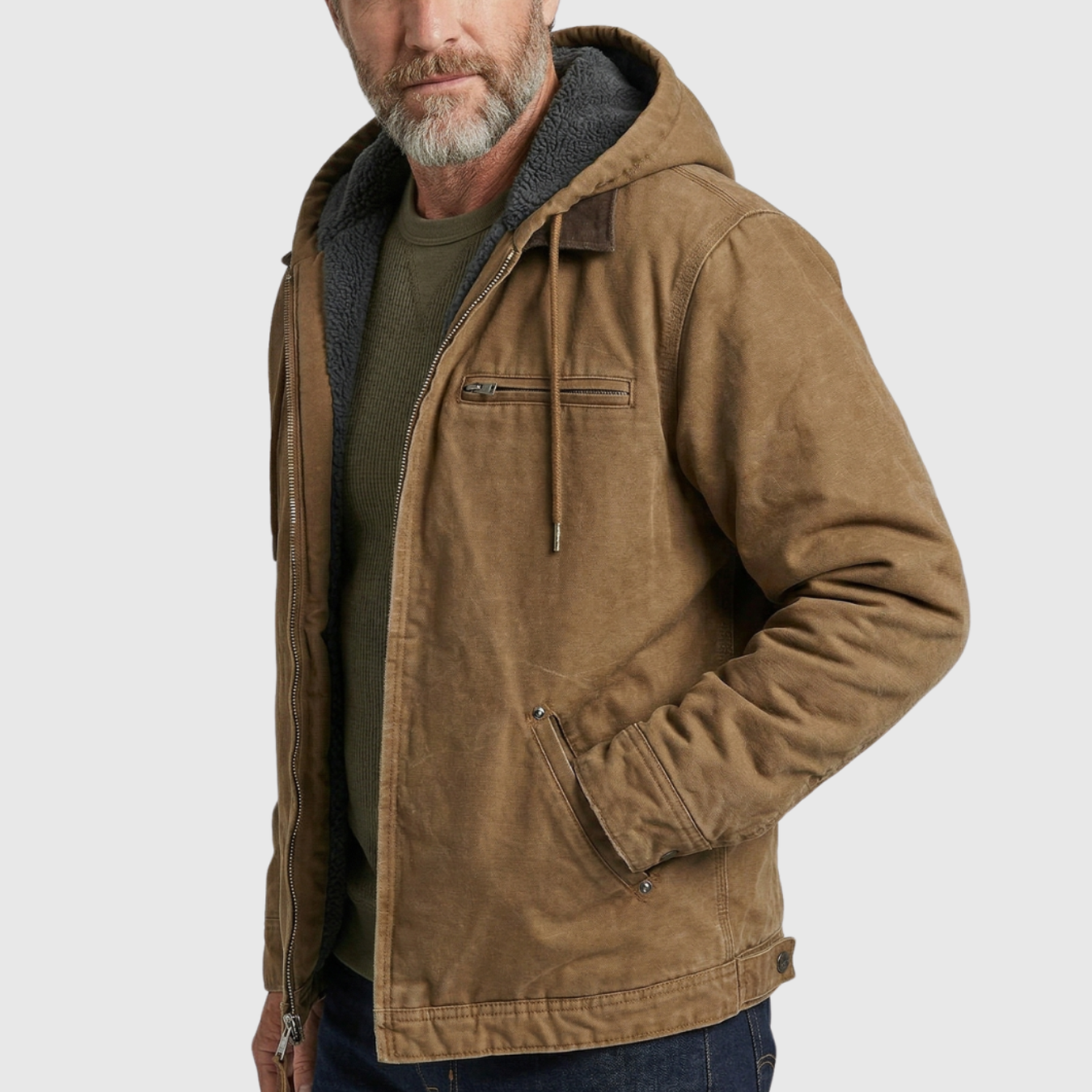Veste polaire homme à capuche zippée manches longues coupe chaude