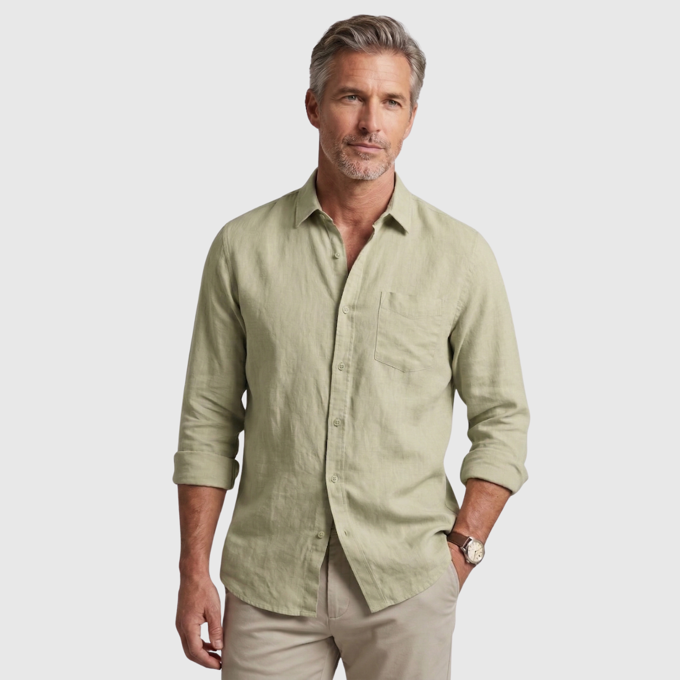 Chemise homme en lin manches longues col boutonné coupe légère été