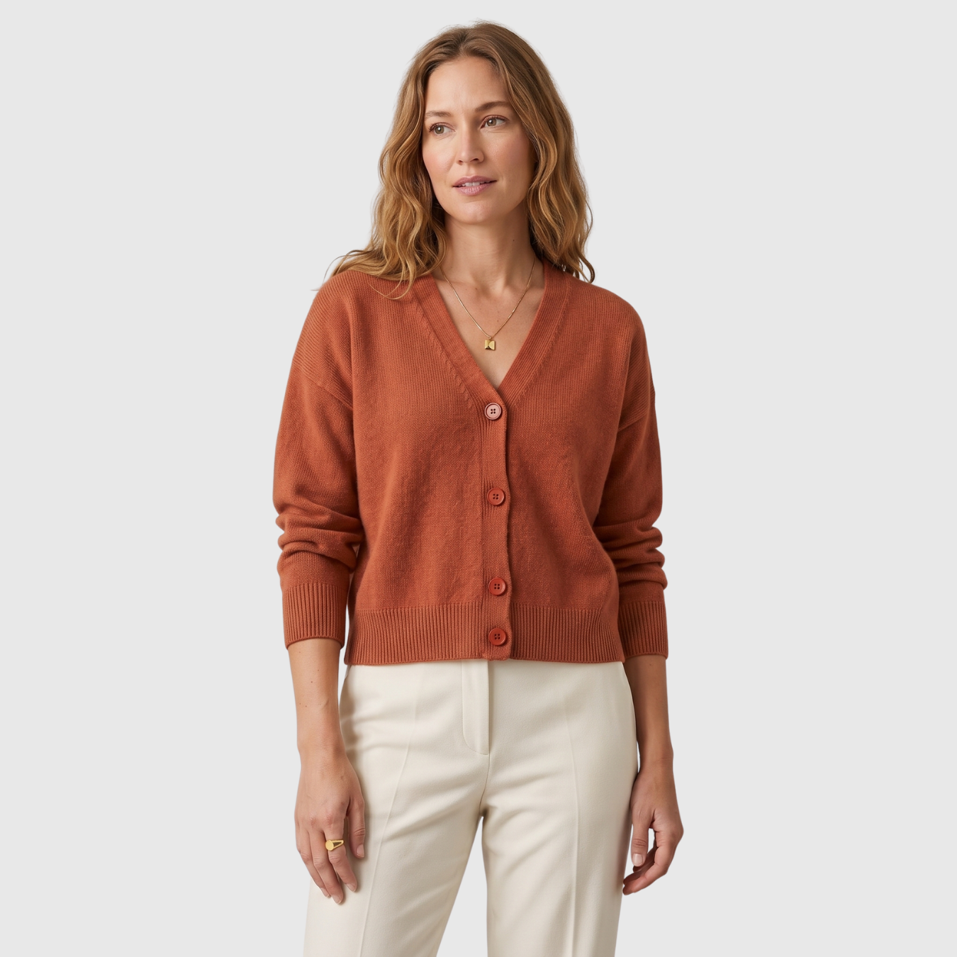 Gilet femme col V boutonné manches longues coupe décontractée