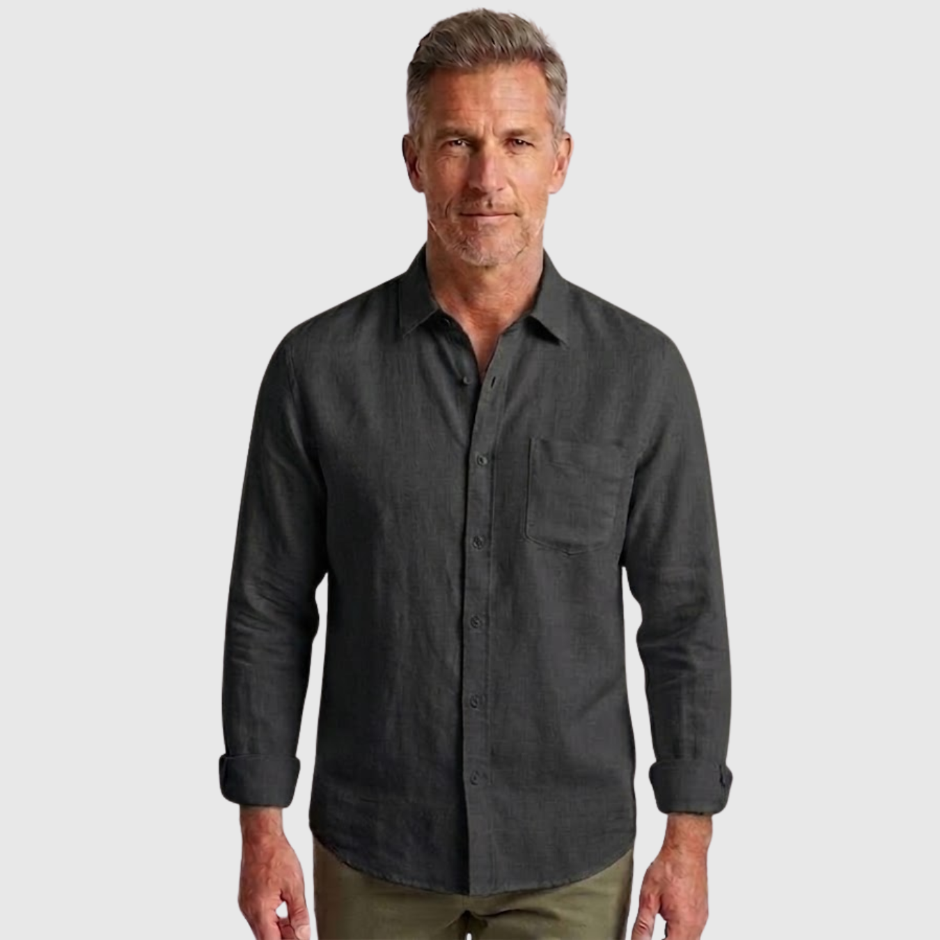 Chemise en lin homme manches longues col boutonné coupe légère respirante