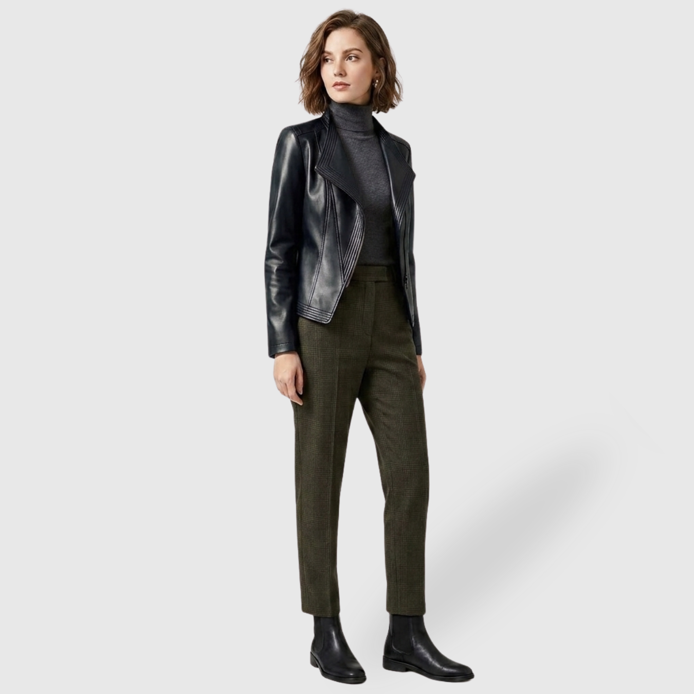 Veste femme simili cuir fermeture zippée coupe ajustée col large
