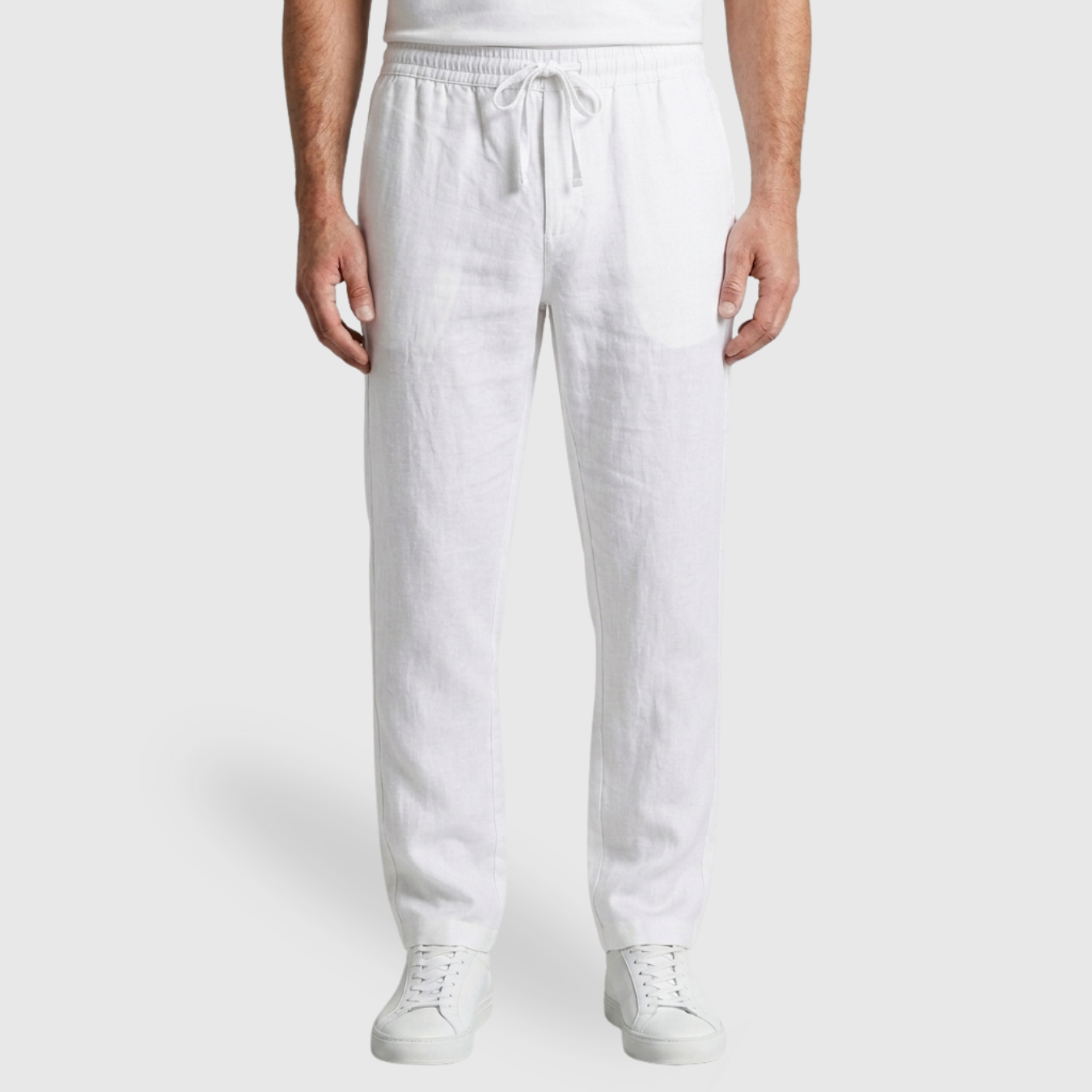 Pantalon homme coton lin taille élastique avec cordon coupe droite