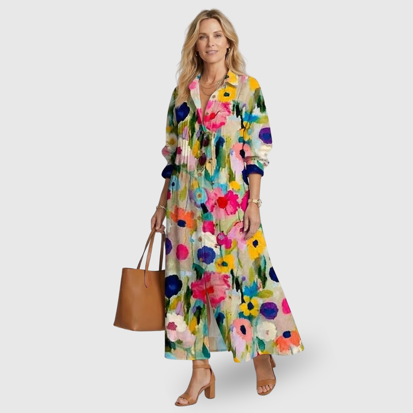 Robe longue femme col en V manches courtes coupe fluide taille empire été