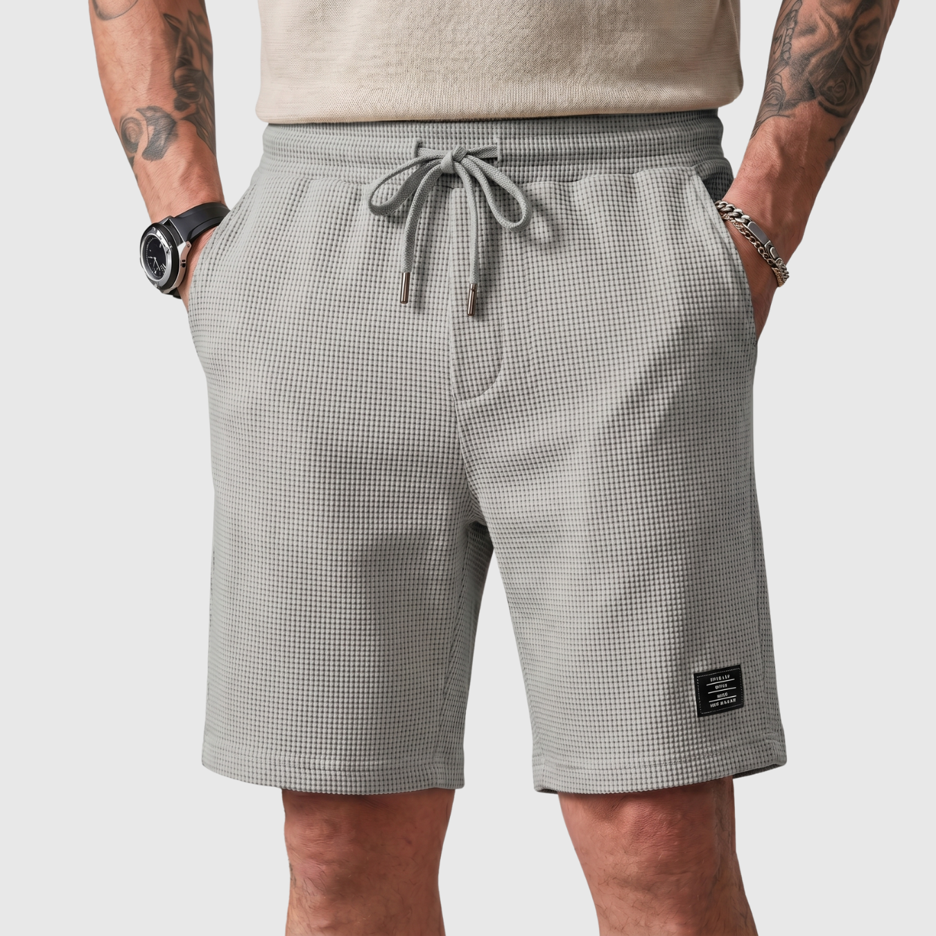 Short homme décontracté taille élastique à cordon coupe droite