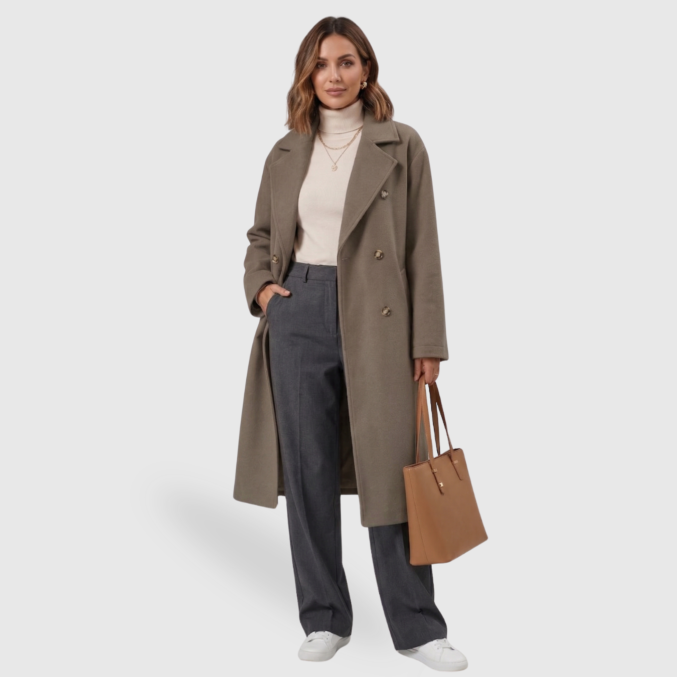 Trench femme laine coupe A ceinturé double boutonnage long manteau