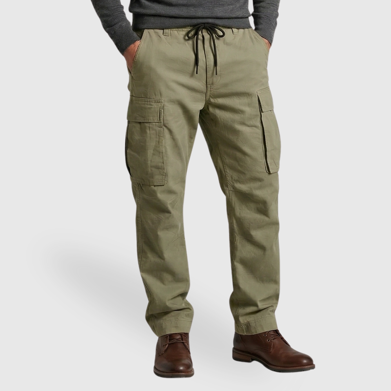 Pantalon cargo homme coton coupe ample taille élastique cordon de serrage