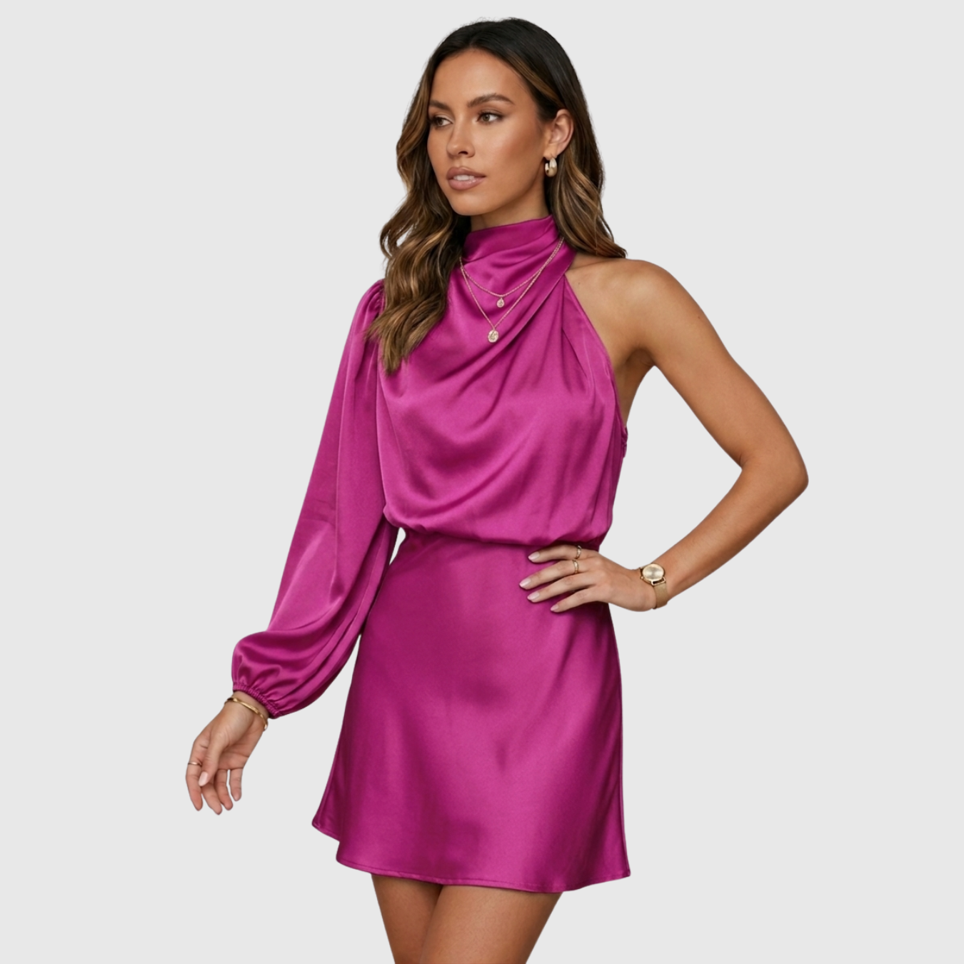 Robe asymétrique femme une épaule manches longues