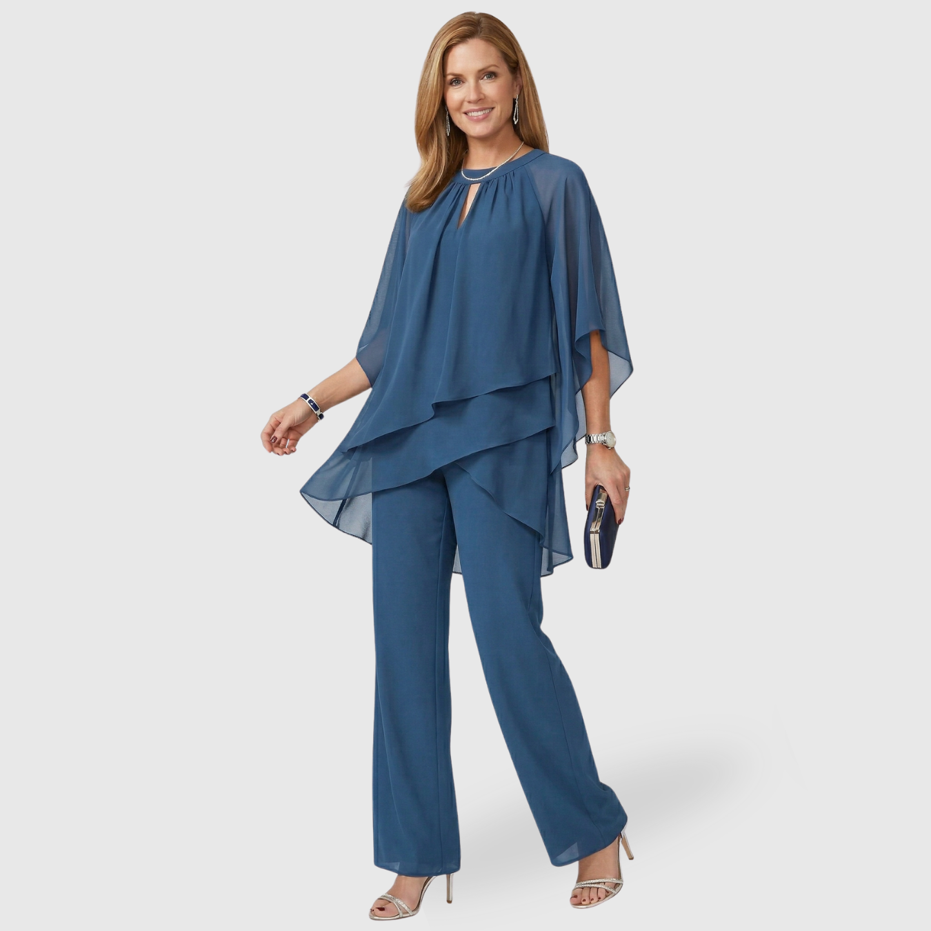 Ensemble pantalon femme habillé mousseline coupe fluide élégant