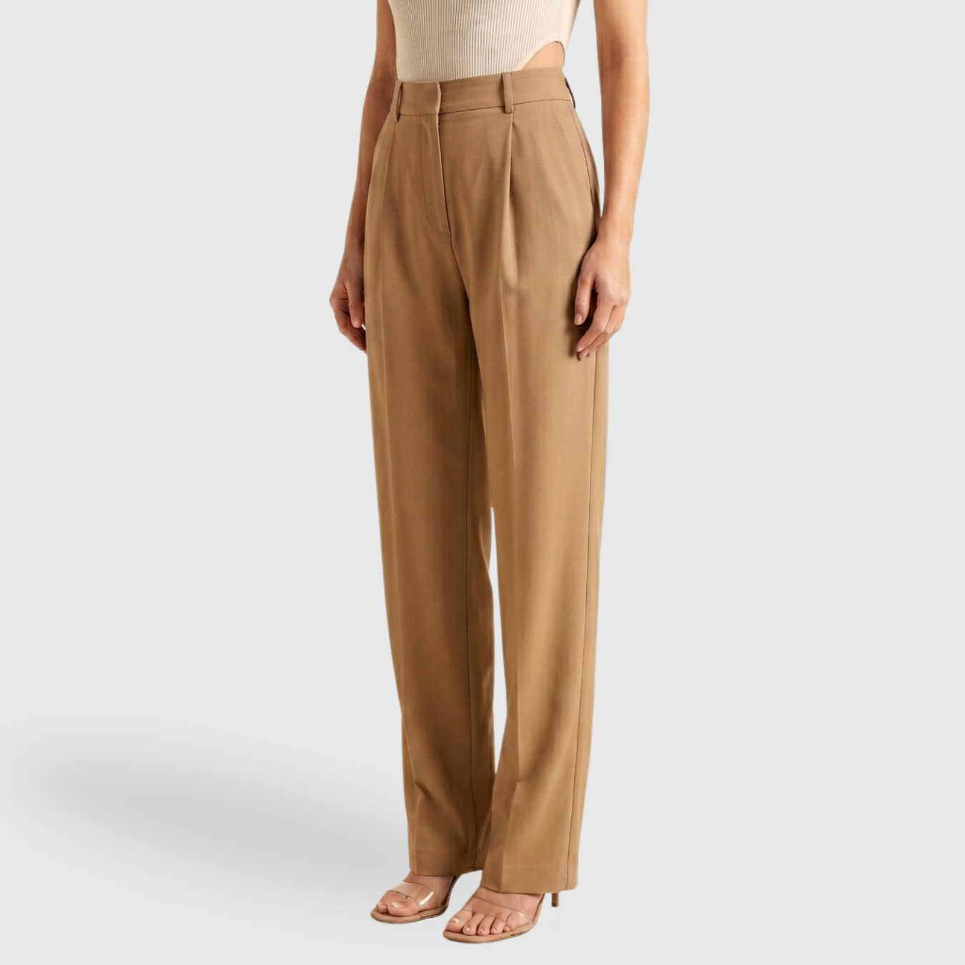 Pantalon femme large taille haute coupe droite élégant