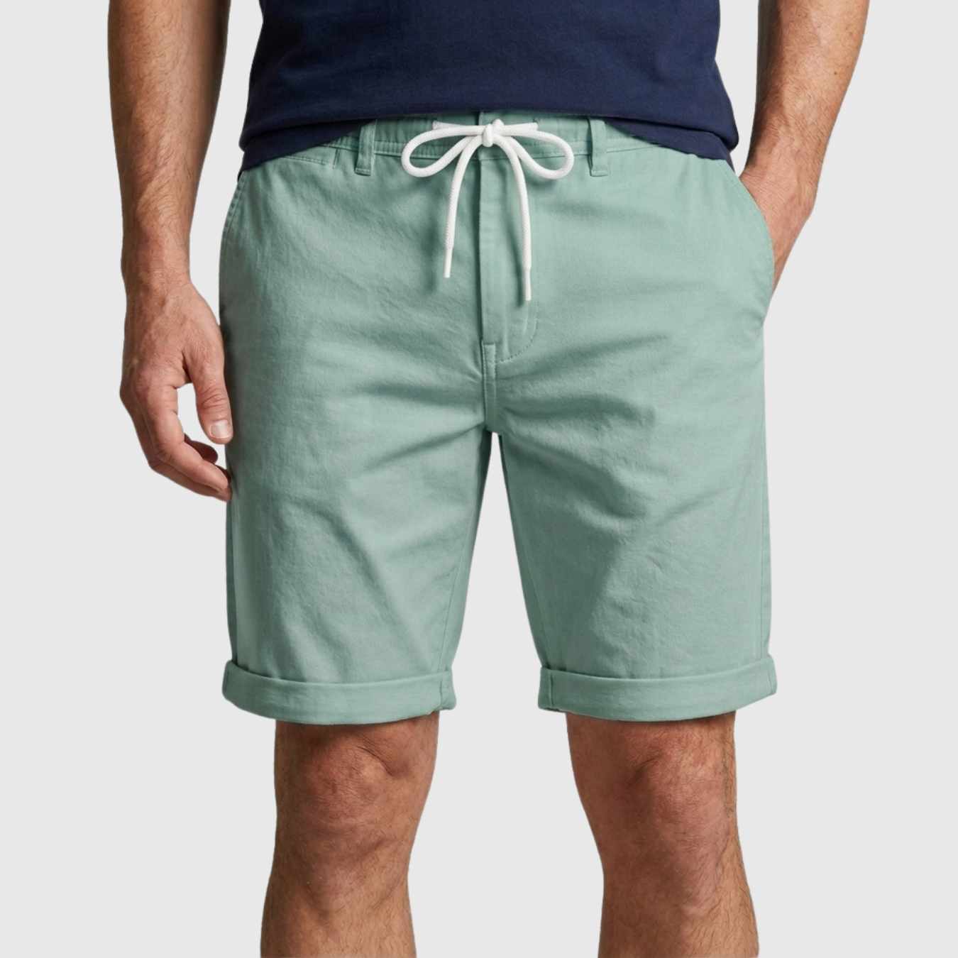 Short homme lin taille élastique à cordon coupe droite