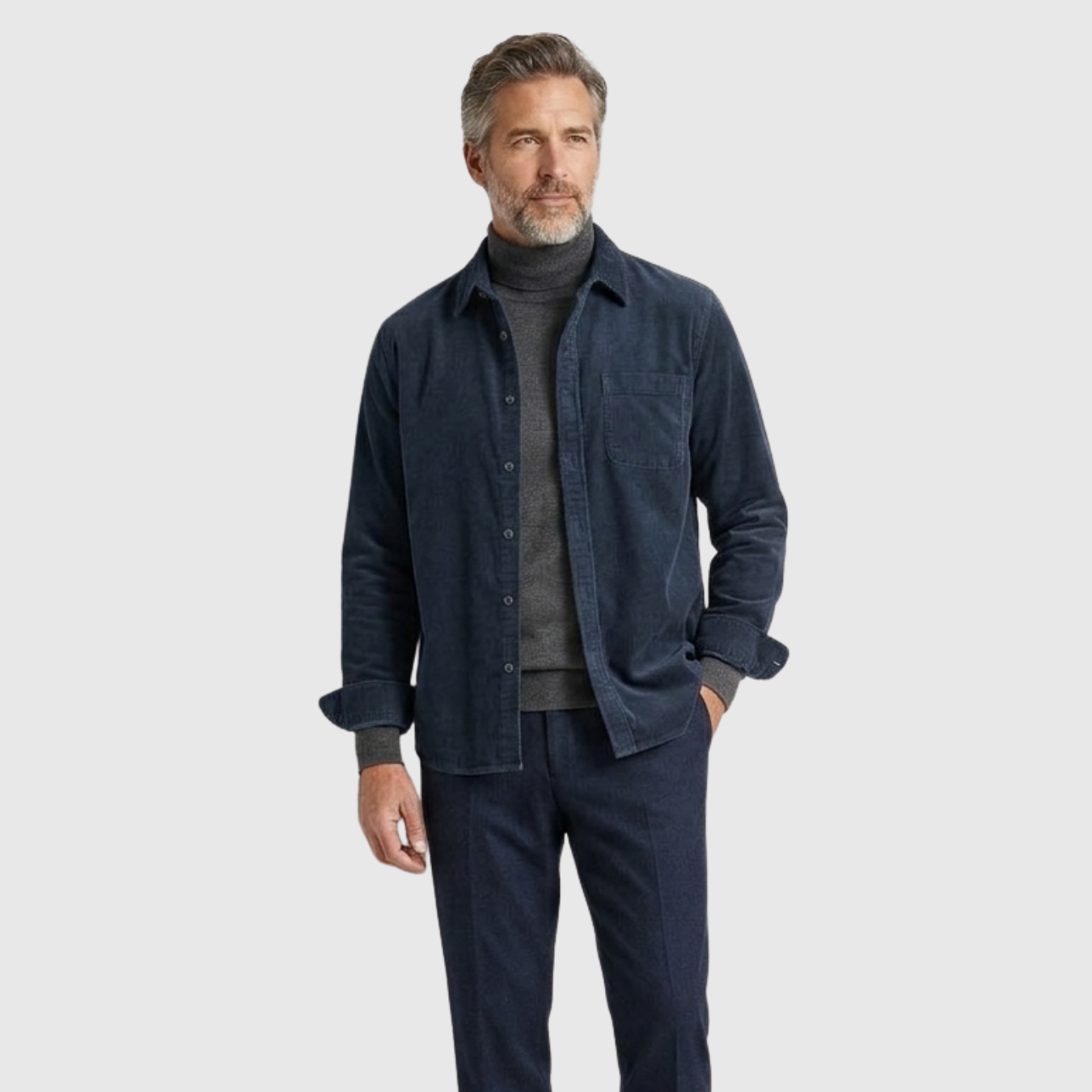 Chemise homme velours côtelé manches longues coupe droite boutonnée