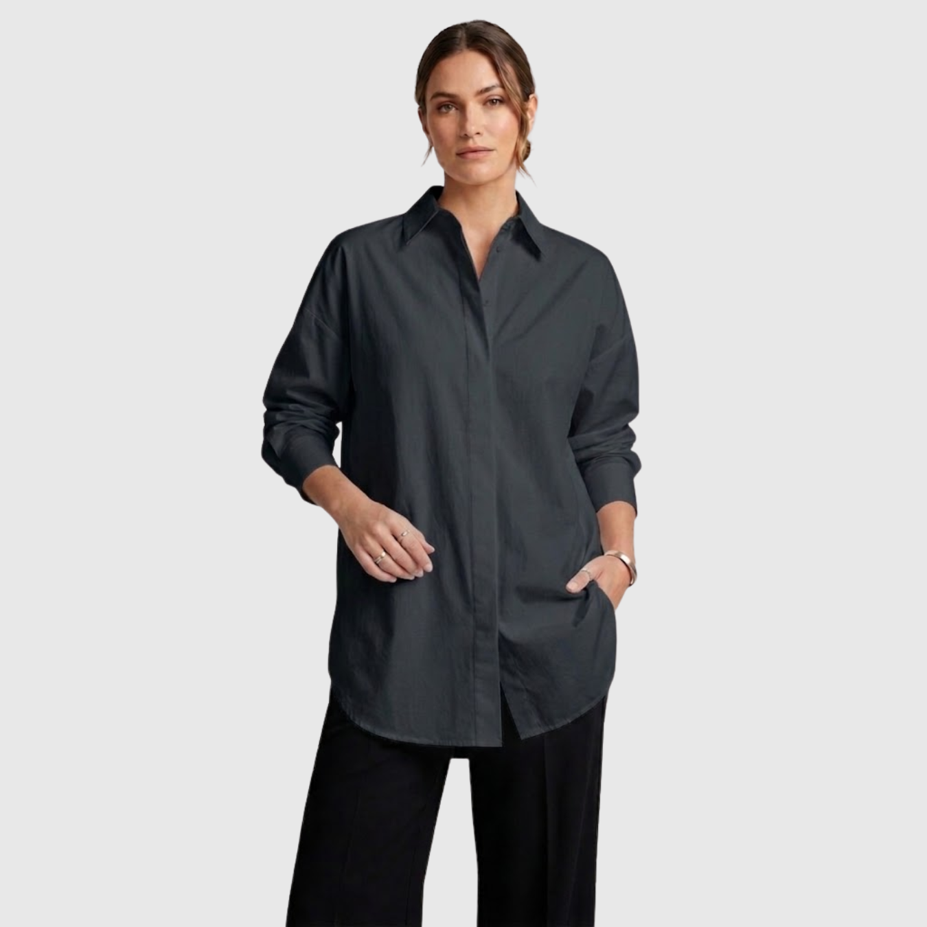 Chemise femme longue manches longues col chemise coupe ample boutonnée