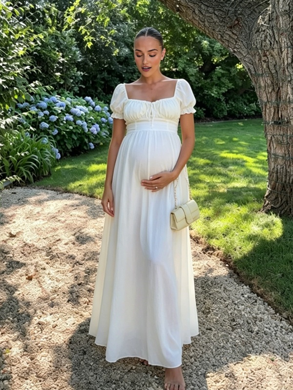 Robe Maxi Maternité Boho Volants Froncée Lacets Ample