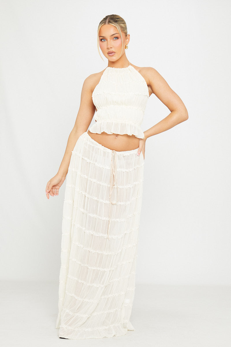 Ensemble Deux Pièces Femme Top Halter Jupe Longue Voile