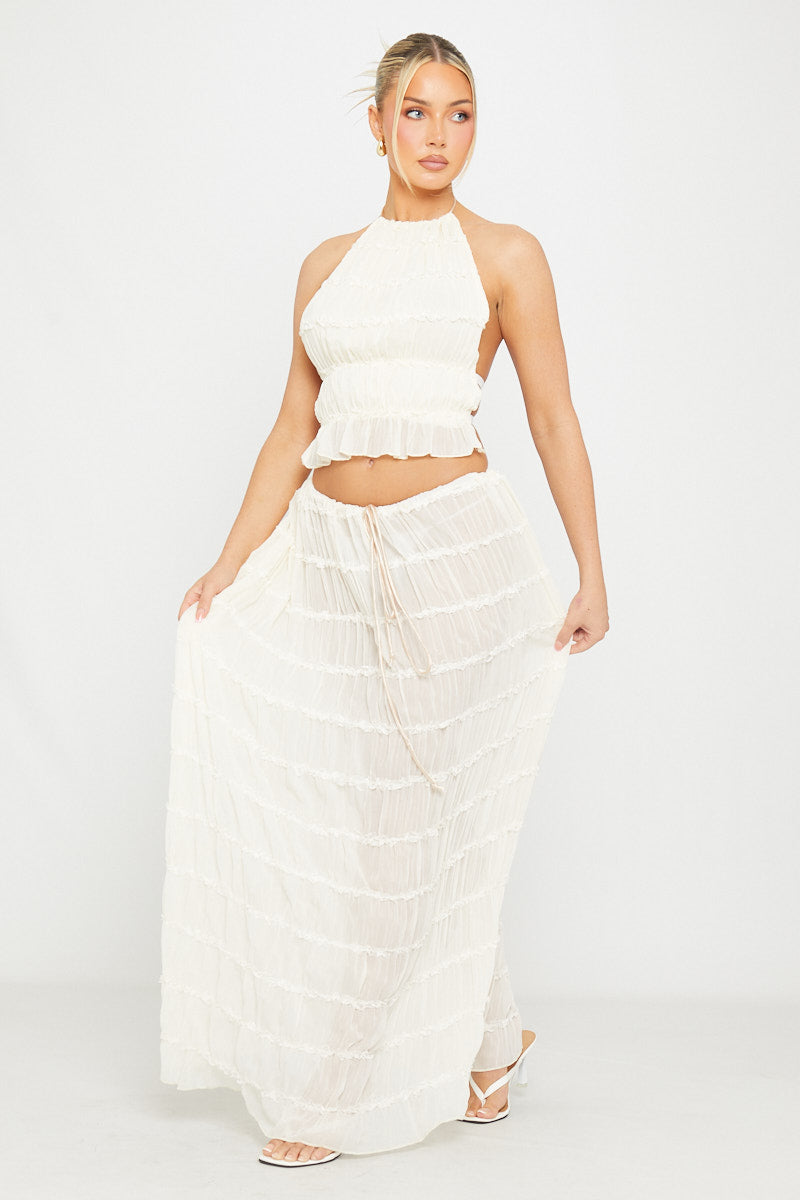 Ensemble Deux Pièces Femme Top Halter Jupe Longue Voile