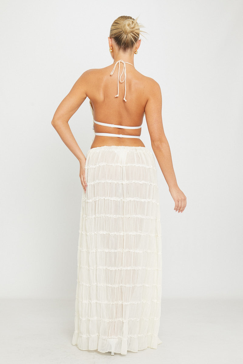 Ensemble Deux Pièces Femme Top Halter Jupe Longue Voile