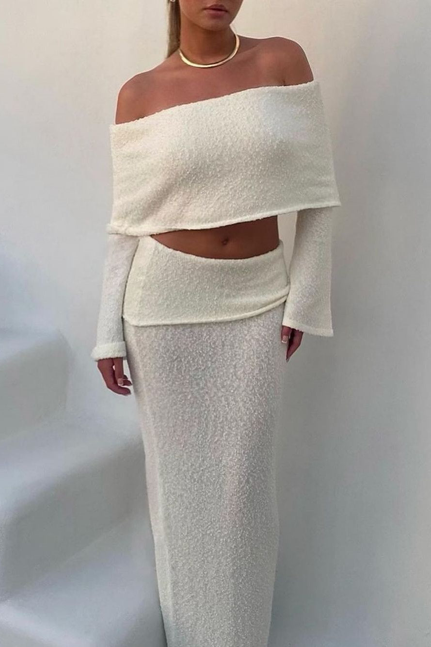 Ensemble Deux Pièces Femme Top Épaules Nues Jupe Longue