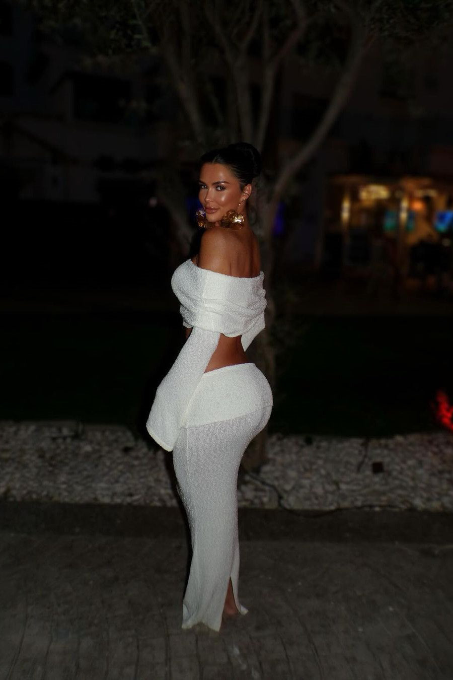Ensemble Deux Pièces Femme Top Épaules Nues Jupe Longue
