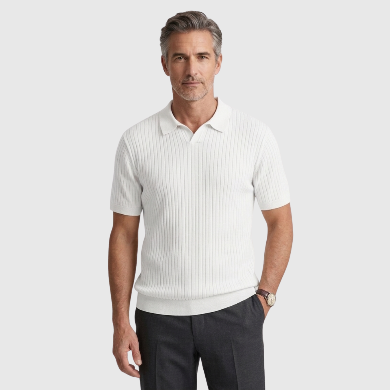 Polo homme maille côtelée manches courtes col boutonné coupe ajustée coton