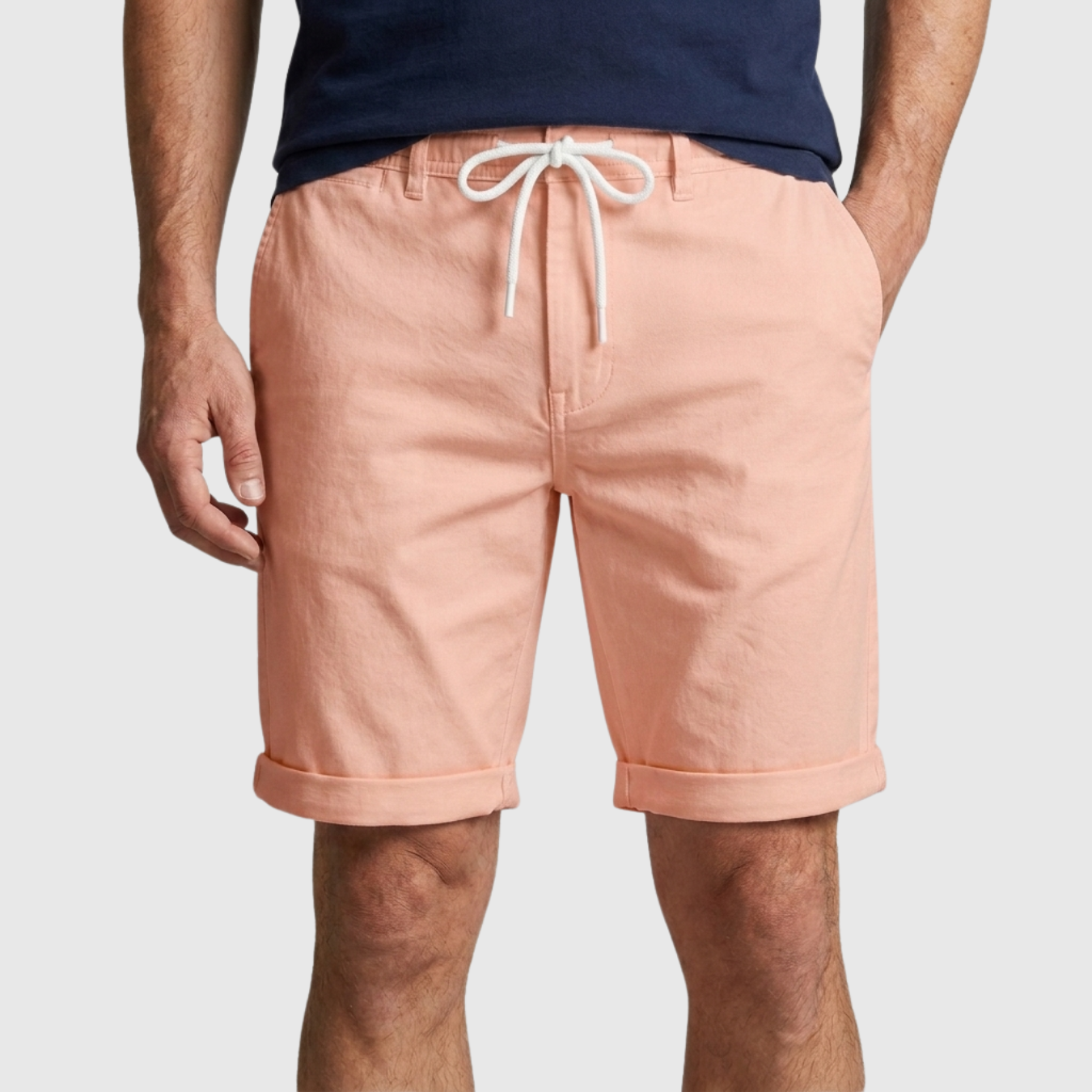 Short homme lin taille élastique à cordon coupe droite