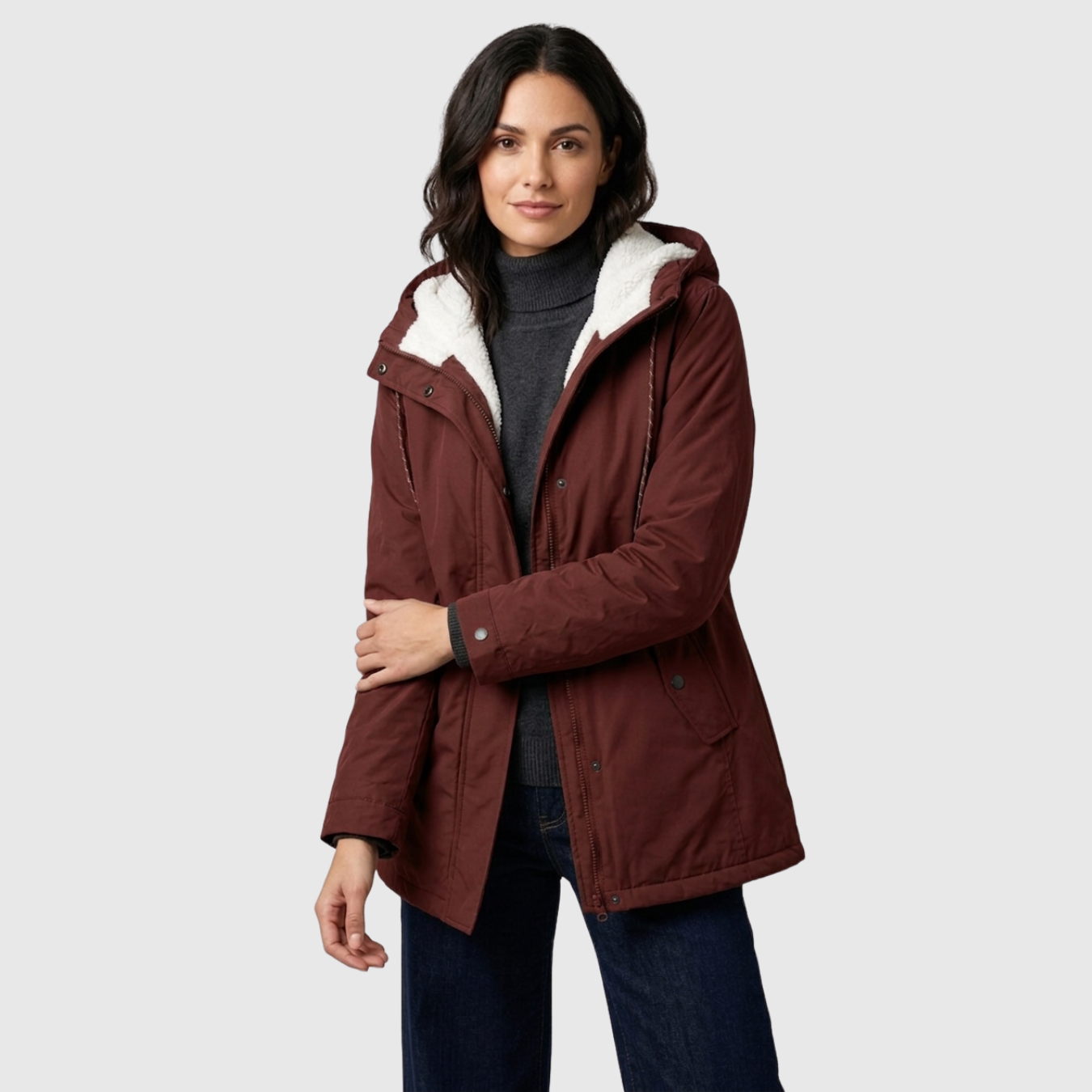 Manteau hiver femme long imperméable à capuche doublé chaud